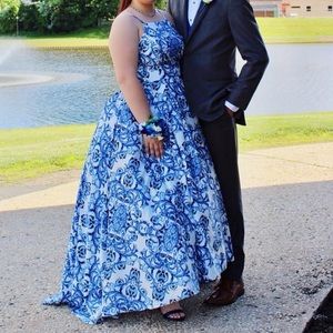 White and Blue Prom Dress